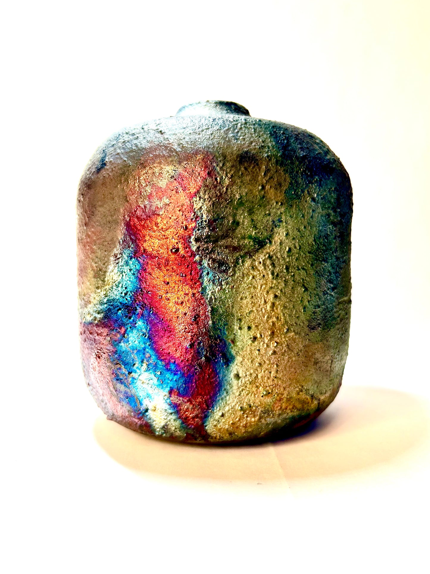Rainbow Iridescent Raku Vase