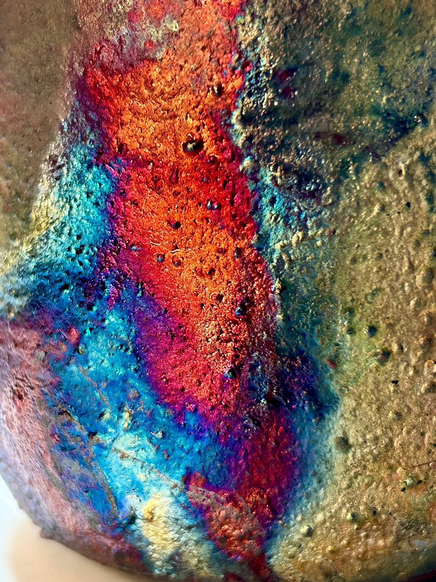 Rainbow Iridescent Raku Vase