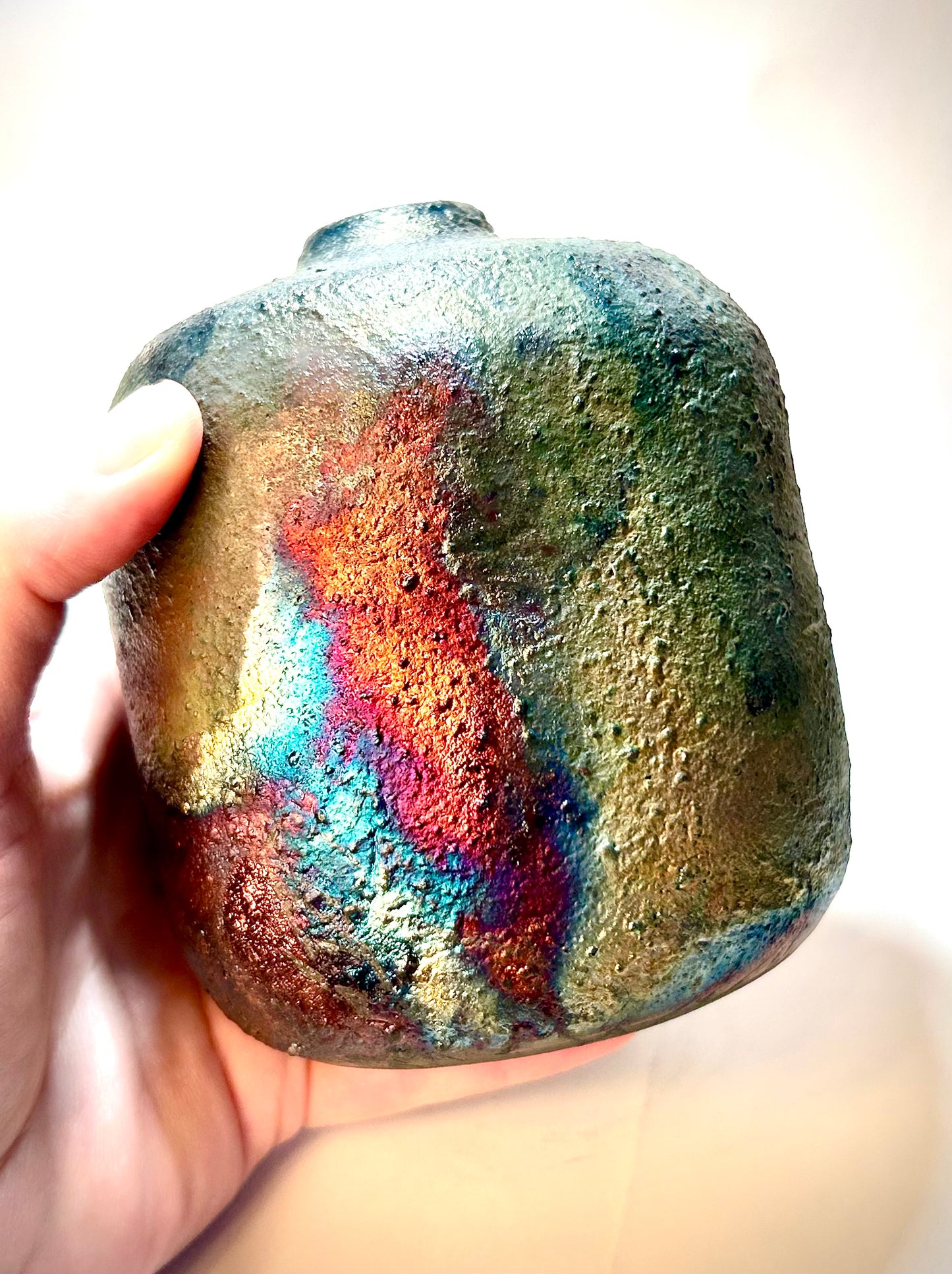 Rainbow Iridescent Raku Vase